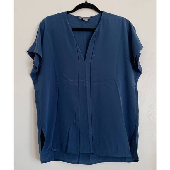 Vince Tops - Royal Blue Vince Split-Neck Silk Top S
